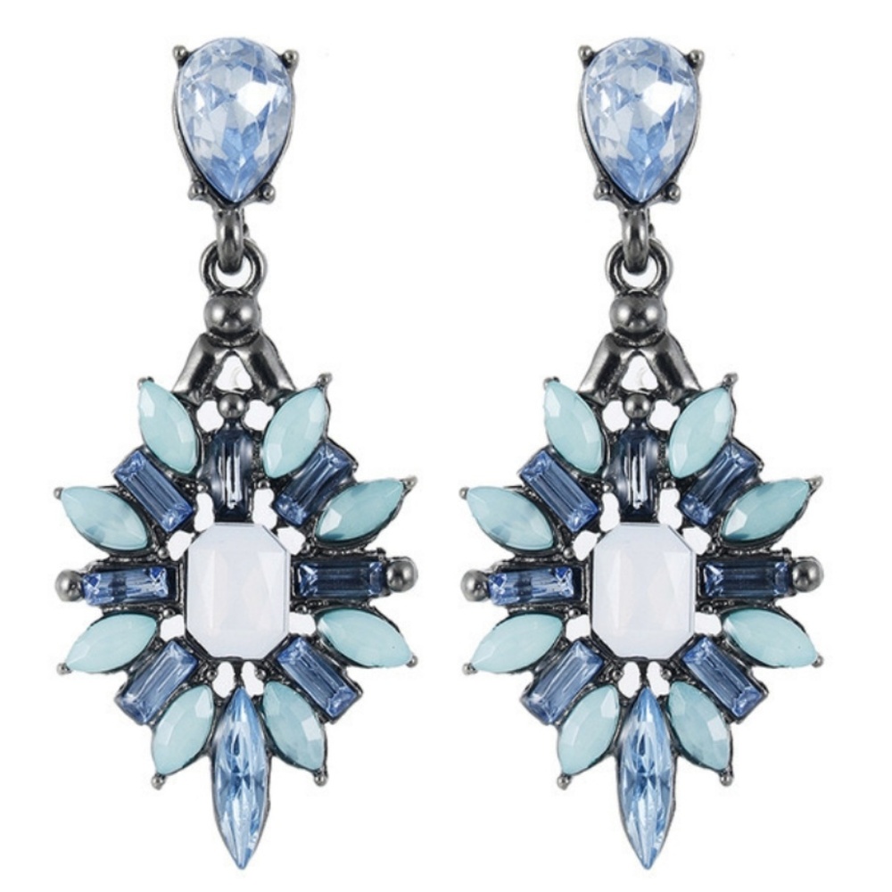 Earrings - Vintage Crystal Blue Gem